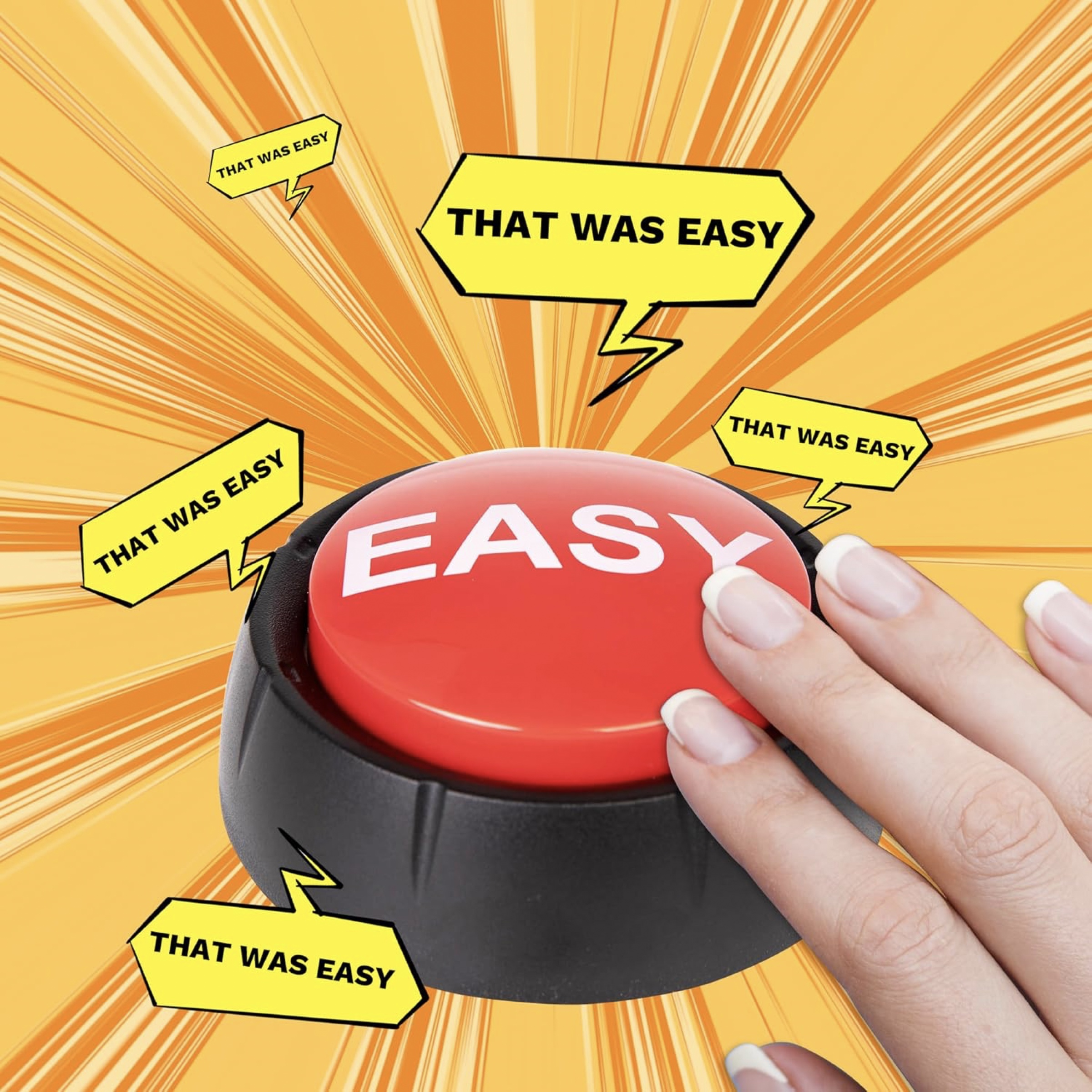 A marketing image for the knock-off easy button
